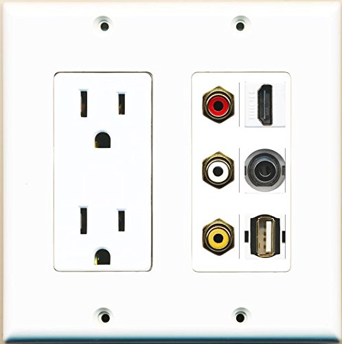 RiteAV 15A 125V Power Outlet HDMI Composite Video 3.5mm USB A-A Wall Plate
