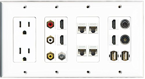 RiteAV - (4 Gang 15A Outlet 4 HDMI Coax 4 Cat5e Composite 3.5mm Toslink 2 USB Wall Plate