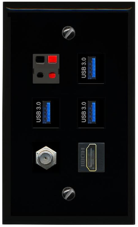 RiteAV COAX HDMI SPEAKER 3 USB 3 Flat/Solid Wall Plate [Black]