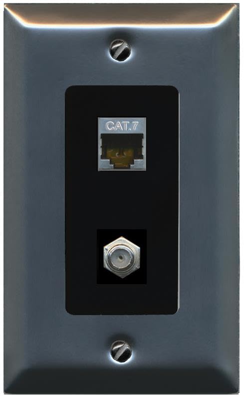 RiteAV Coax and Cat7 Wall Plate - 1 Gang [Stainless/Black]