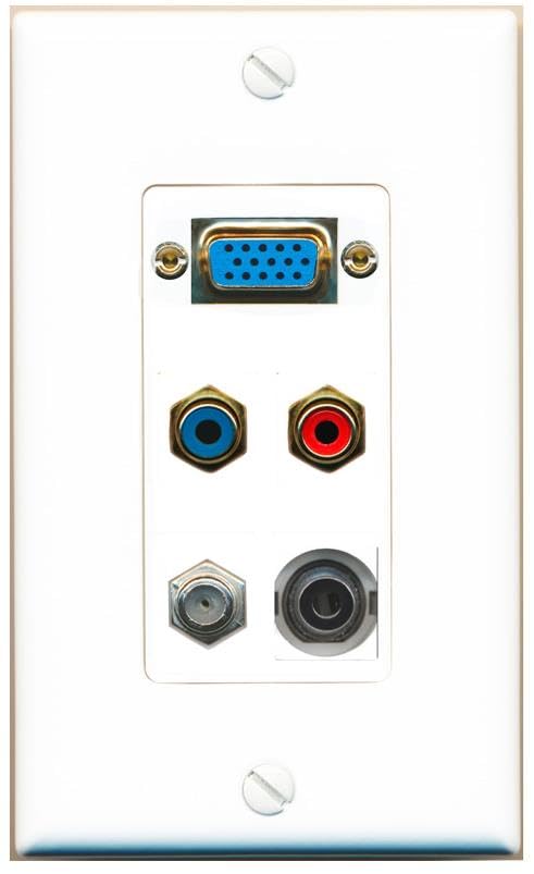 RiteAV SVGA + 3.5mm COAX RCA-BLUE RCA-RED Wall Plate [White]