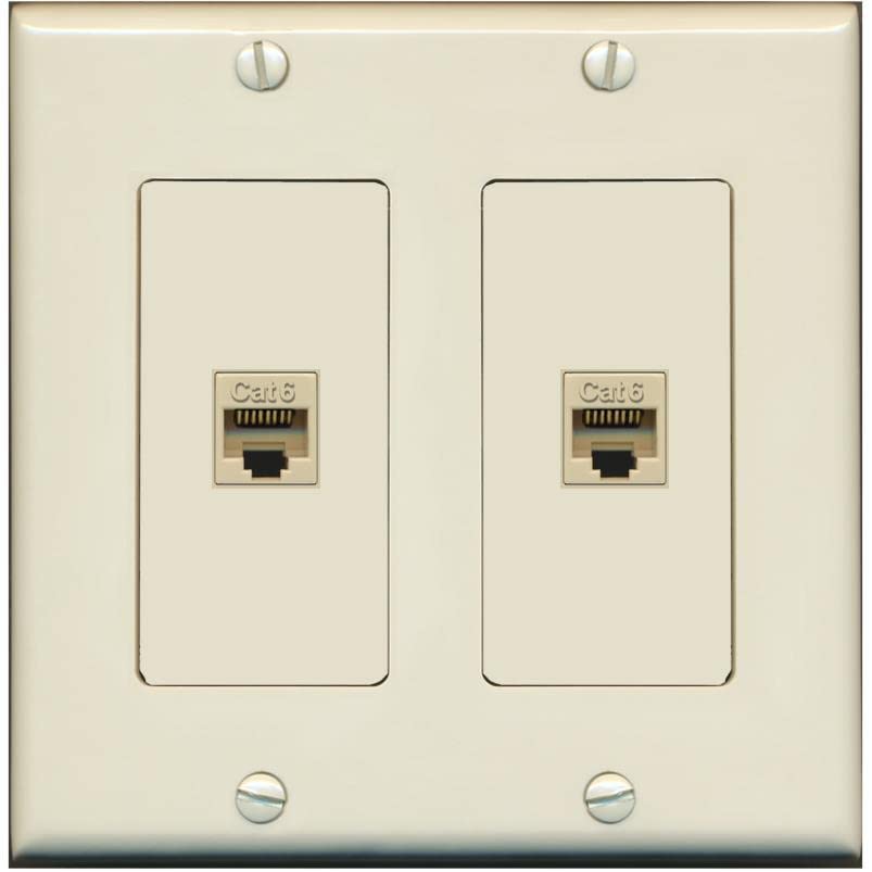 RiteAV 2 Port Cat6 Ethernet Wall Plate - 2 Gang [Light-Almond]