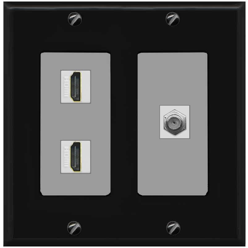 COAX 2 HDMI Wall Plate-2 Gang Black/Gray
