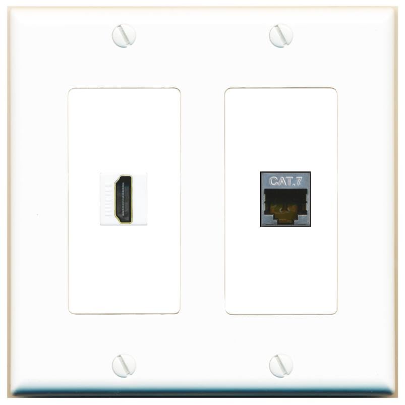 RiteAV HDMI and Cat7 Wall Plate - 2 Gang [White/White]