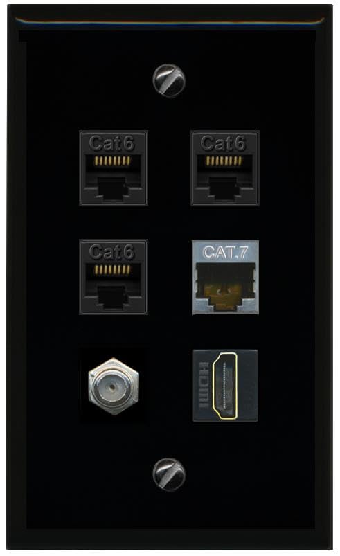 RiteAV 3 CAT6 CAT7 COAX HDMI Flat/Solid Wall Plate [Black]