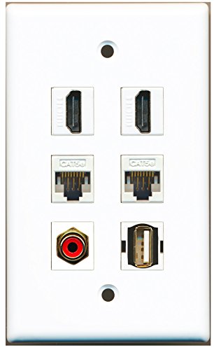 RiteAV - 2 HDMI 1 Port RCA Red 1 Port USB A-A 2 Port Cat5e Ethernet White Wall Plate