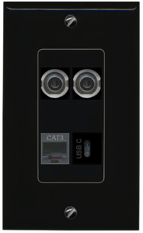 RiteAV 2 3.5mm PHONE USBC Wall Plate Decorative [Black]
