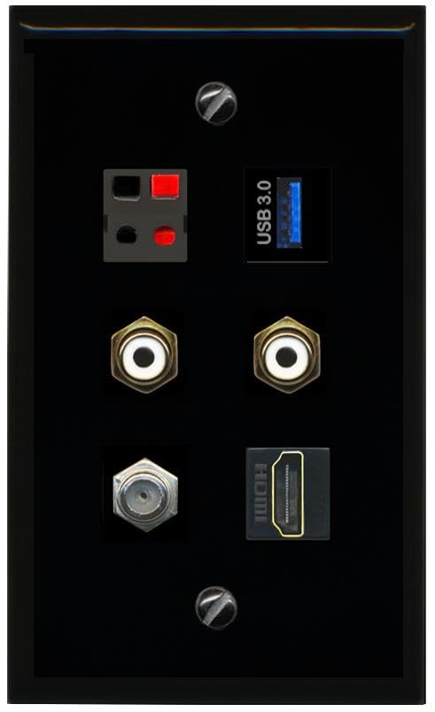 RiteAV COAX HDMI 2 RCA WHITE SPEAKER USB 3 Flat/Solid Wall Plate [Black]