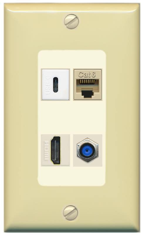 RiteAV USBC HDMI Cat6 Coax F81 Wall Plate - 1 Gang [Ivory/Light-Almond]