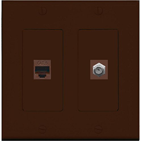 RiteAV - 1 Port Coax Cable TV- F-Type 1 Port Cat6 Ethernet Dual Gang Wall Plate - Brown