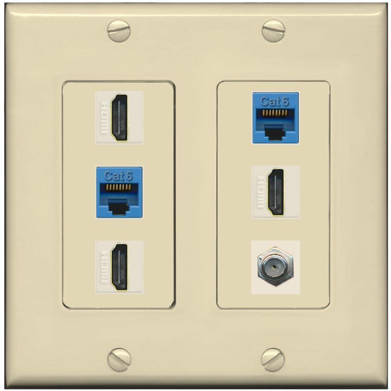 RiteAV 3 HDMI Wall Plate 2 Cat6 1 Coax - 2 Gang [Ivory/Ivory]