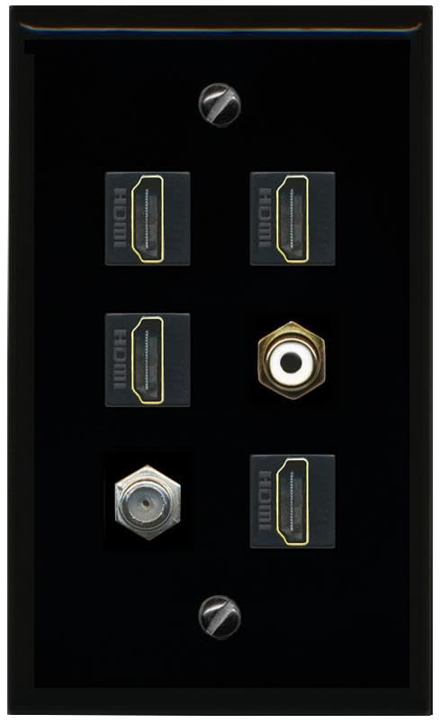RiteAV COAX 4 HDMI RCA WHITE Flat/Solid Wall Plate [Black]