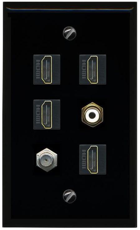 RiteAV COAX 4 HDMI RCA WHITE Flat/Solid Wall Plate [Black]