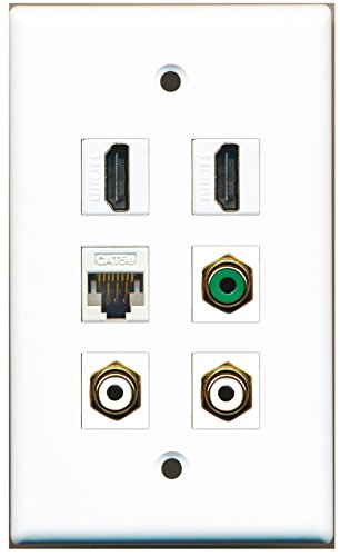 RiteAV - 2 HDMI 2 Port RCA White 1 Port RCA Green 1 Port Cat5e Ethernet White Wall Plate