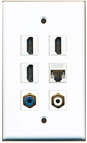 RiteAV - 3 HDMI 1 Port RCA White 1 Port RCA Blue 1 Port Cat5e Ethernet White Wall Plate