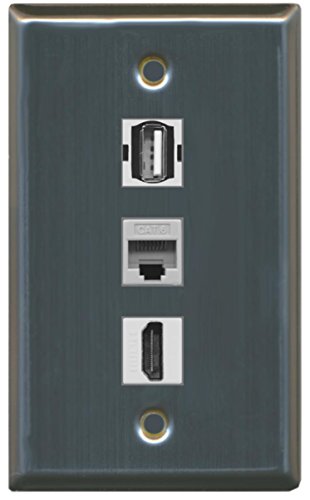 RiteAV - 1 Port HDMI USB A-A and 1 Port Cat6 Ethernet Wall Plate - Stainless Steel