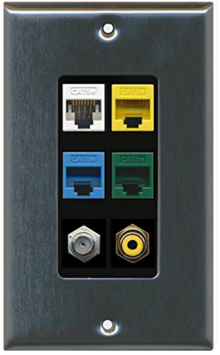 RiteAV - (1 Gang Decorative RCA Coax Cat5E White Blue Green Yellow Stainless Wall Plate