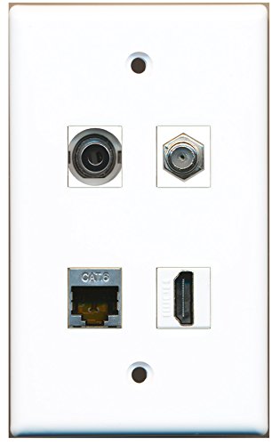 RiteAV - 1 Port HDMI 1 Port Coax Cable TV- F-Type 1 Port Shielded Cat6 Ethernet 1 Port 3.5mm Wall Plate