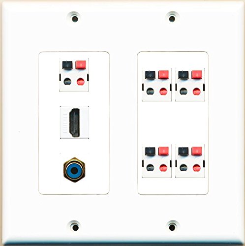 RiteAV Hdmi RCA Blue 5.1 Speaker Jack Wall Plate White