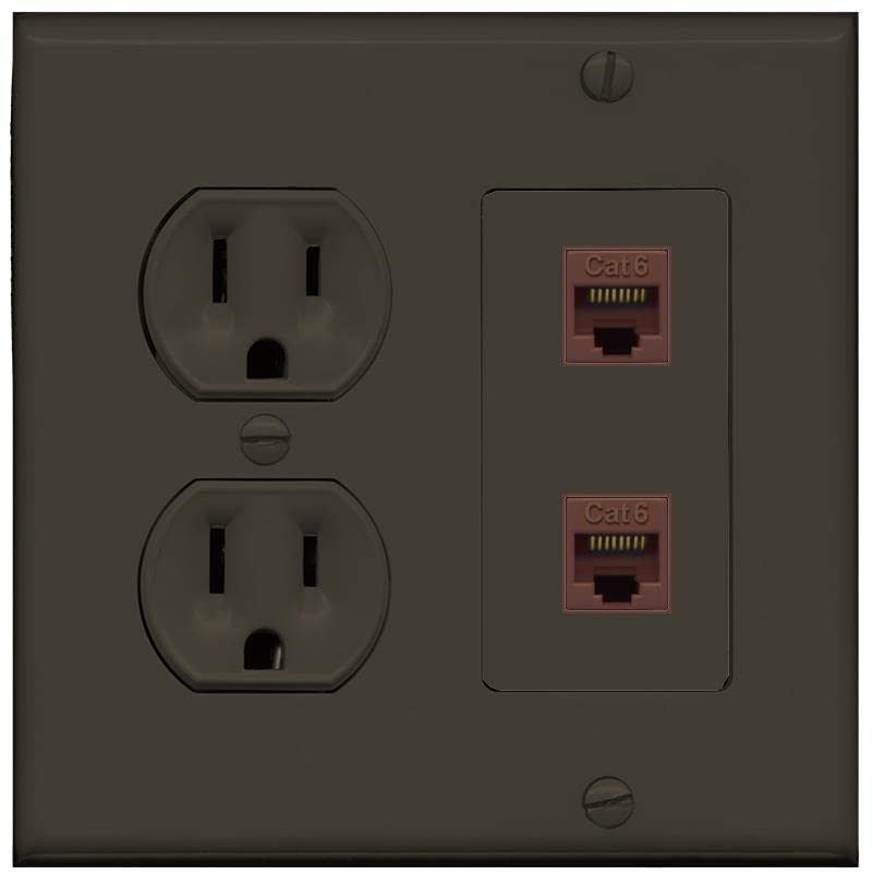 RiteAV 2 Port Cat6 Ethernet Wall Plate - Round Outlet [Brown/Brown]