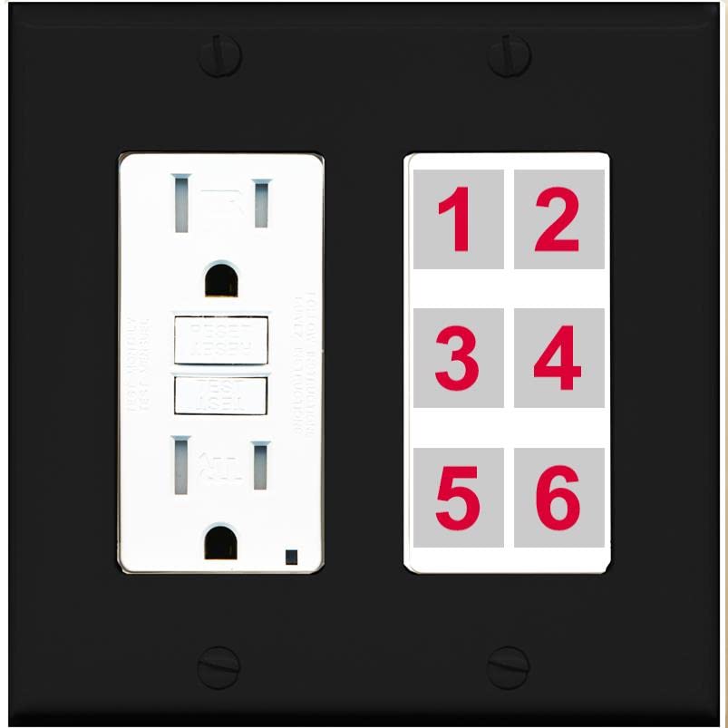 RiteAV 6 Port Custom Wall Plate - GFCI [Black/White]