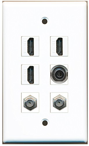 RiteAV - 3 HDMI 2 Port Coax Cable TV- F-Type 1 Port 3.5mm Wall Plate