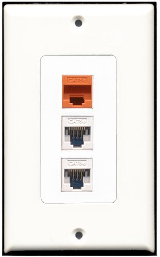RiteAV 2 Port Cat5e Ethernet White 1 Cat5e Ethernet Orange Wall Plate OVERSIZED