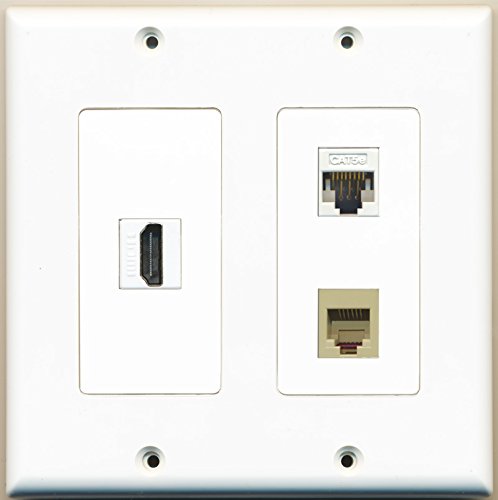 RiteAV - 1 Port HDMI 1 Port Phone RJ11 RJ12 Beige 1 Port Cat5e Ethernet White - 2 Gang Wall Plate