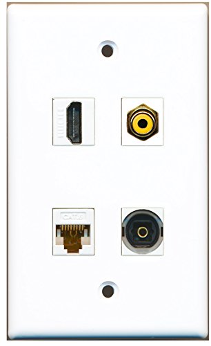 RiteAV - 1 Port HDMI 1 Port RCA Yellow 1 Port Toslink 1 Port Cat6 Ethernet White Wall Plate