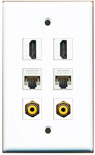 RiteAV - 2 HDMI 2 Port RCA Yellow 2 Port Cat5e Ethernet White Wall Plate