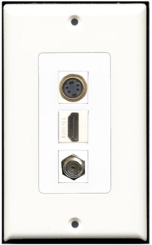 RiteAV 1 Port HDMI 1 Coax Cable TV- F-Type 1 S-Video Wall Plate OVERSIZED