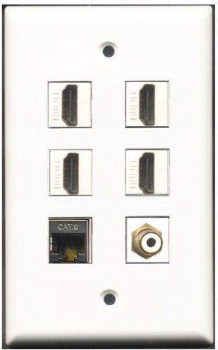 RiteAV - 4 Port HDMI 1 RCA White 1 Shielded Cat6 Ethernet Wall Plate