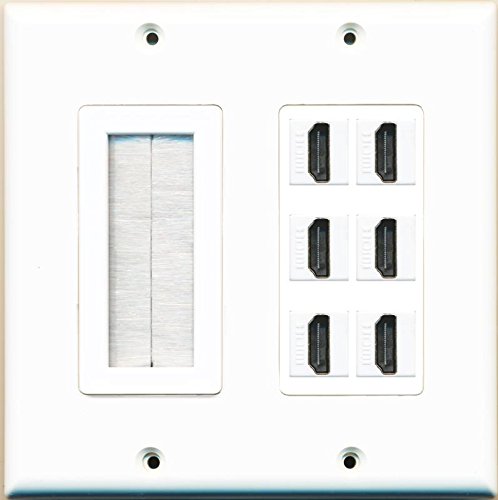 RiteAV Mesh Brush 6 HDMI Wall Plate 2 Gang Decorative Dual Gang White