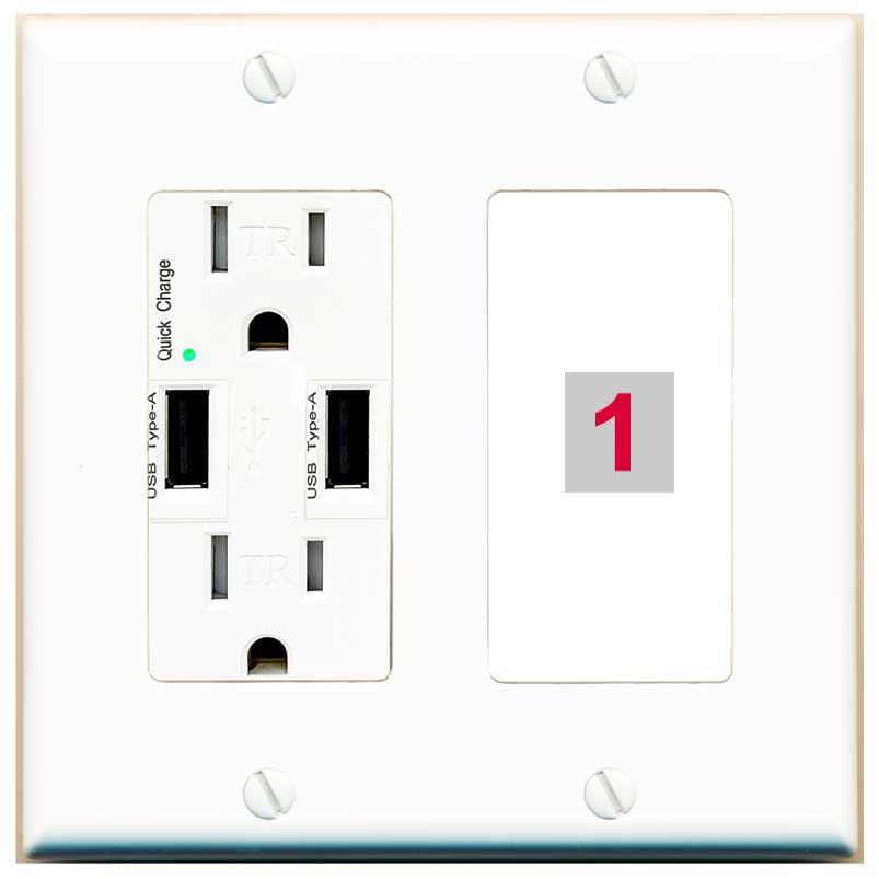 RiteAV Custom Wall Plate 1 Port - USB Charger [White/White]