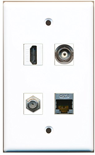 RiteAV - 1 Port HDMI 1 Port Coax Cable TV- F-Type 1 Port Shielded Cat6 Ethernet 1 Port BNC Wall Plate