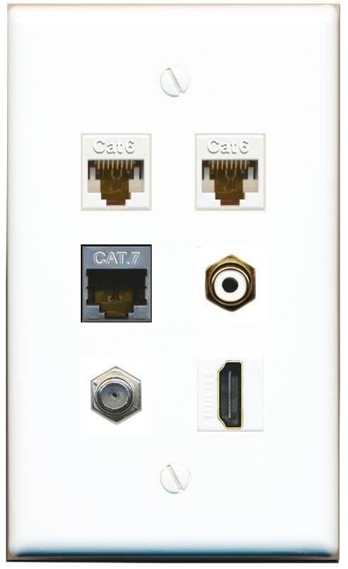 RiteAV 2 CAT6 CAT7 COAX HDMI RCA-WHITE Flat/Solid Wall Plate [White]