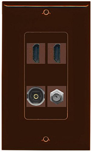 RiteAV - 2 Port HDMI 1 Port Coax Cable TV- F-Type 1 Port Toslink Wall Plate Decorative Wall Plate - Brown