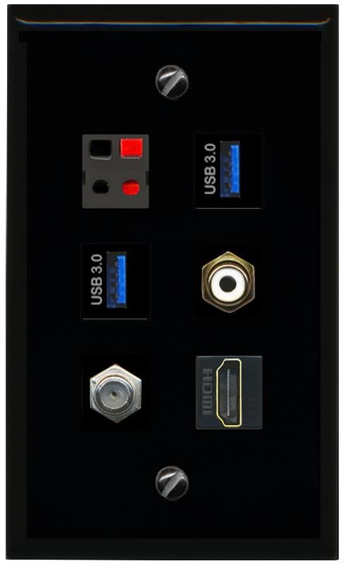 RiteAV COAX HDMI RCA WHITE SPEAKER 2 USB 3 Flat/Solid Wall Plate [Black]