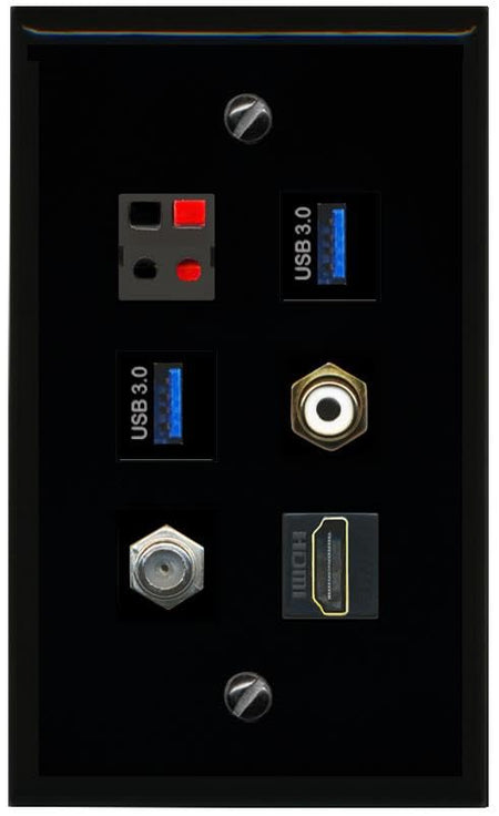 RiteAV COAX HDMI RCA WHITE SPEAKER 2 USB 3 Flat/Solid Wall Plate [Black]