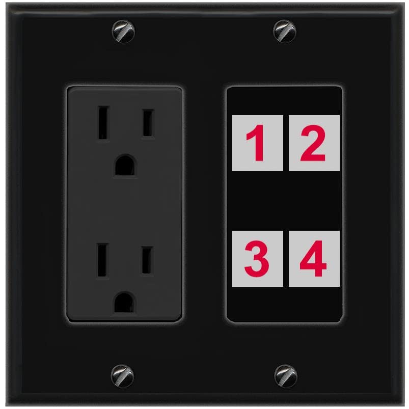 RiteAV Custom 4 Port Custom Wall Plate - Outlet [Black/Black]