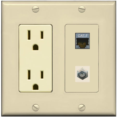 RiteAV Coax and Cat7 Wall Plate - Outlet [Ivory/Ivory]