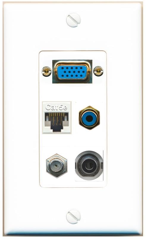 RiteAV SVGA + 3.5mm CAT5E-WHITE COAX RCA-BLUE Wall Plate [White]