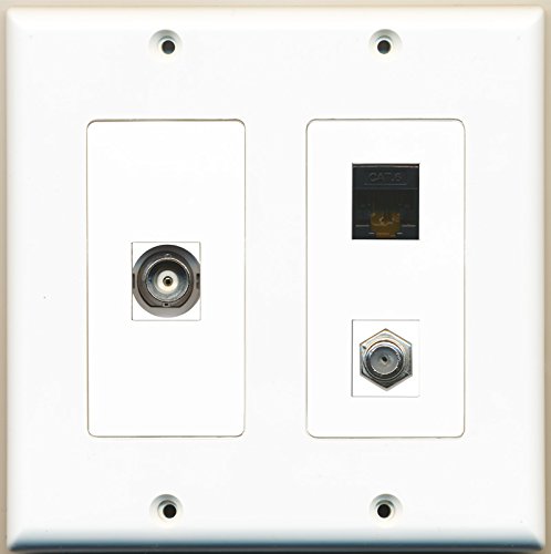 RiteAV - 1 Port Coax Cable TV- F-Type 1 Port BNC 1 Port Cat6 Ethernet Black - 2 Gang Wall Plate