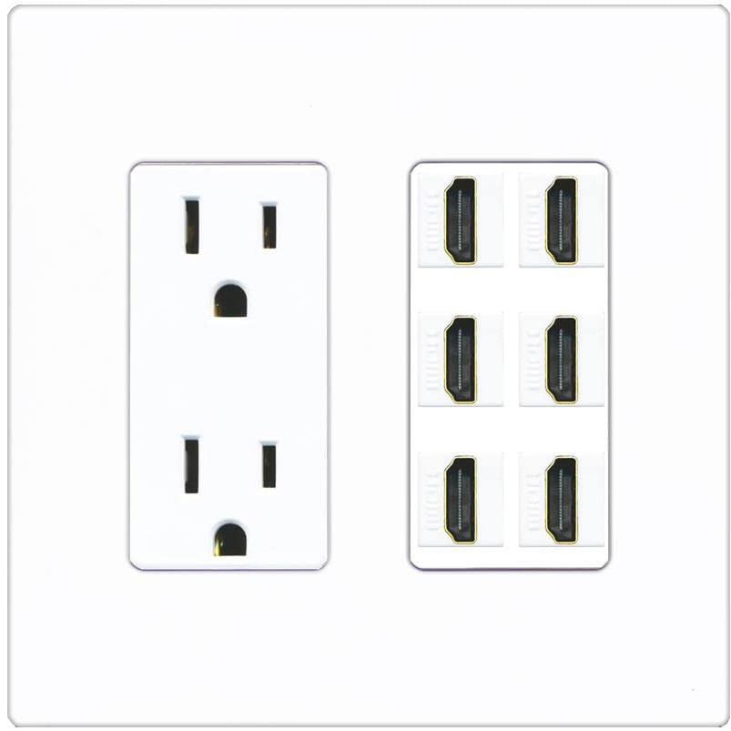 RiteAV HDMI Wall Plate 6 Port - Outlet [Screwless White]