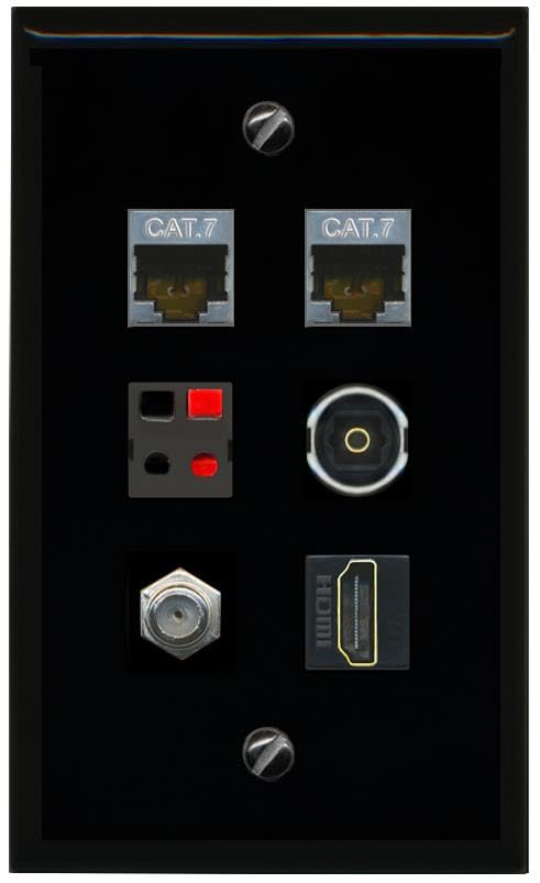 RiteAV 2 CAT7 COAX HDMI SPEAKER TOSLINK Flat/Solid Wall Plate [Black]