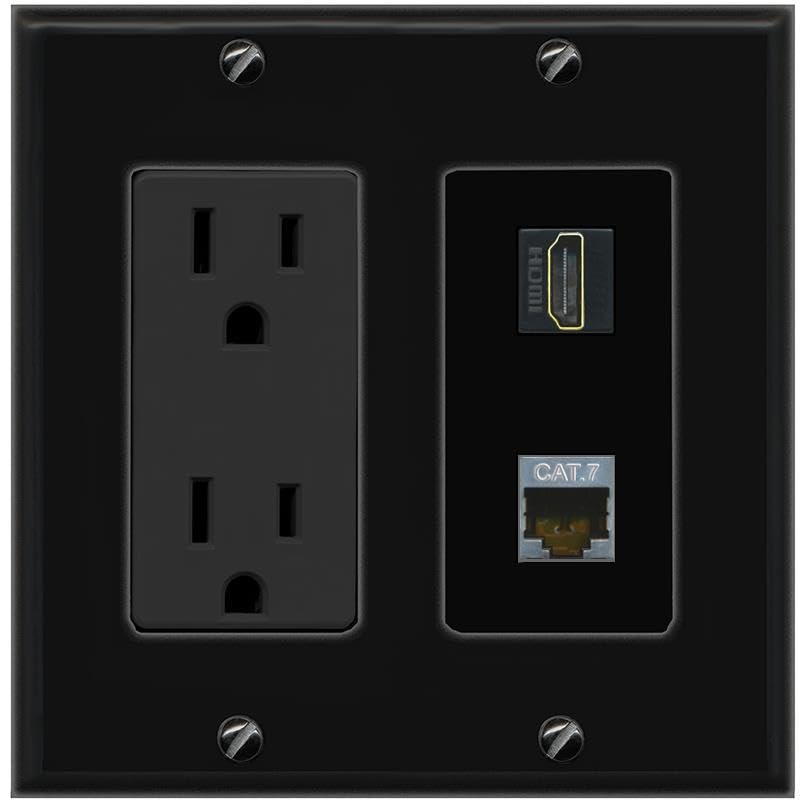 RiteAV HDMI and Cat7 Wall Plate - Outlet [Black/Black]