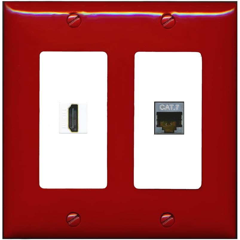 RiteAV HDMI and Cat7 Wall Plate - 2 Gang [Red/White]