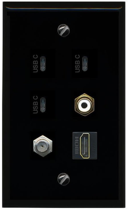 RiteAV Coax HDMI RCA White 3 USBC Flat/Solid Wall Plate [Black]