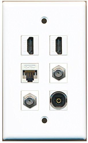 RiteAV - 2 HDMI 2 Port Coax Cable TV- F-Type 1 Port Toslink 1 Port Cat5e Ethernet White Wall Plate