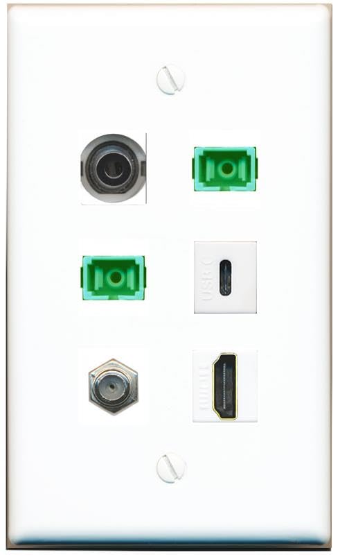RiteAV 3.5mm Coax HDMI 2 SC-APC-SX USBC Flat/Solid Wall Plate [White]